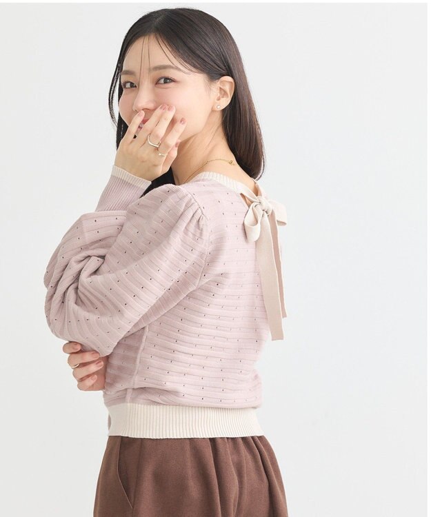 earth music&ecology 配色バックリボンプルオーバー Pink Beige