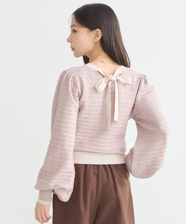 earth music&ecology 配色バックリボンプルオーバー Pink Beige