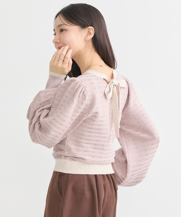 earth music&ecology 配色バックリボンプルオーバー Pink Beige