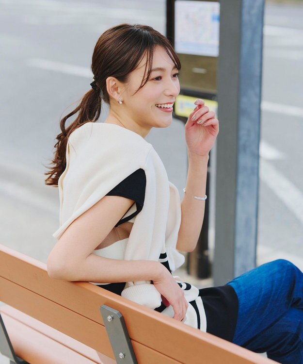 Tiaclasse 【新色追加・洗える】マルチボーダーフレンチニットチュニック ブラック×オフ×モカ