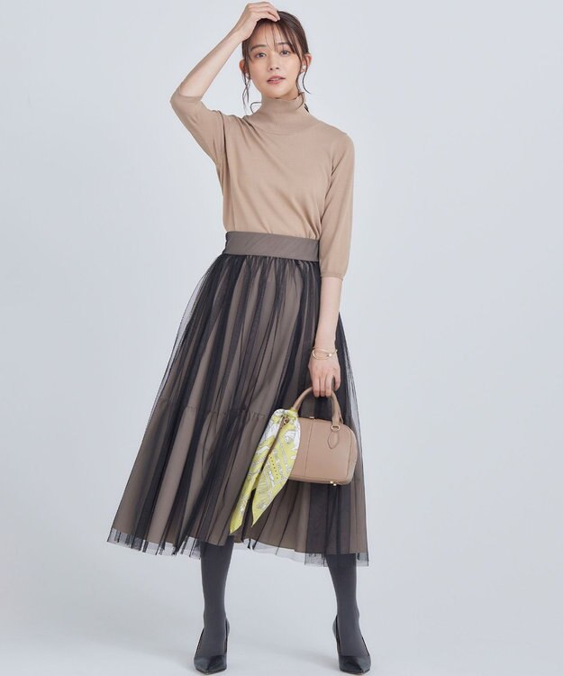 組曲 ギャザーチュール ドラマティック スカート ベージュ×ブラック系8