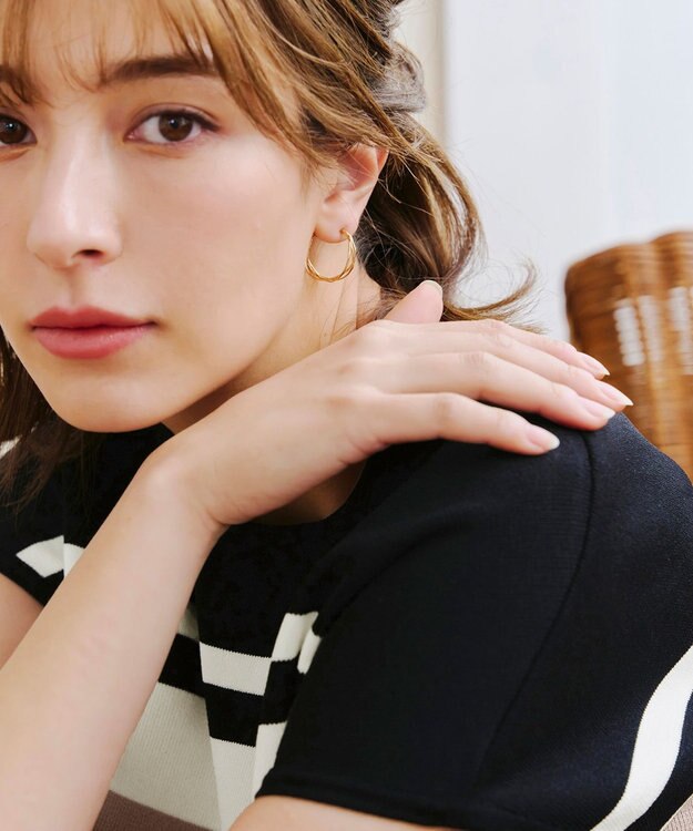 Tiaclasse 【新色追加・洗える】マルチボーダーフレンチニットチュニック ブラック×オフ×モカ