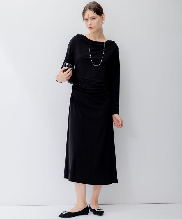 23区 【APPLAUDIR】トリアセドライスムース ドレープドレス ブラック系