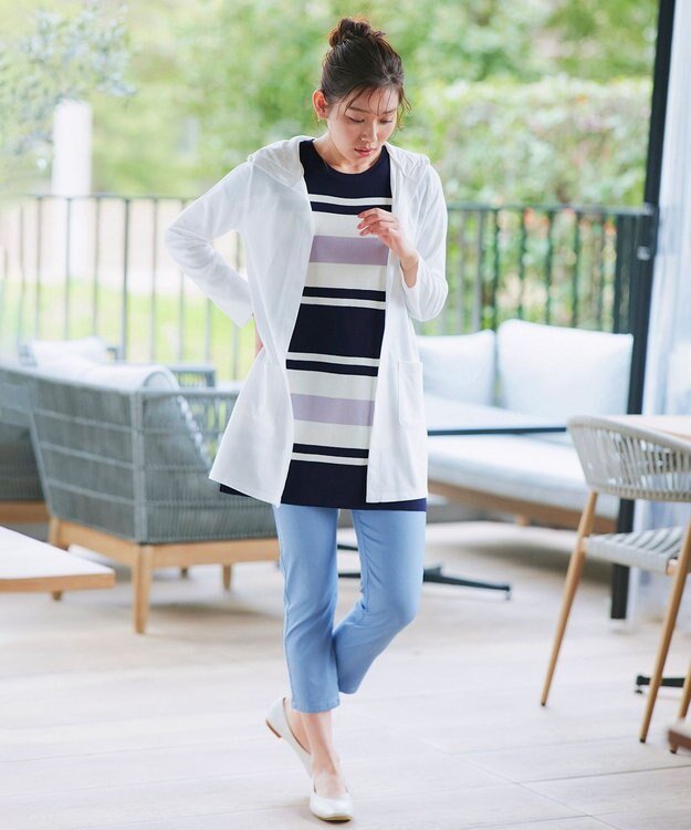 Tiaclasse 【新色追加・洗える】マルチボーダーフレンチニットチュニック ネイビー×オフ×ラベンダー