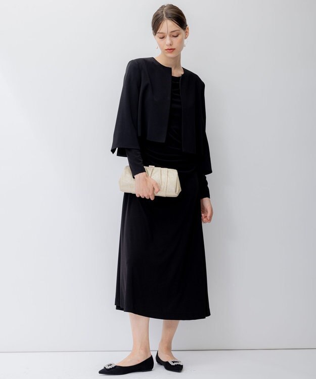 23区 【APPLAUDIR】トリアセドライスムース ドレープドレス ブラック系