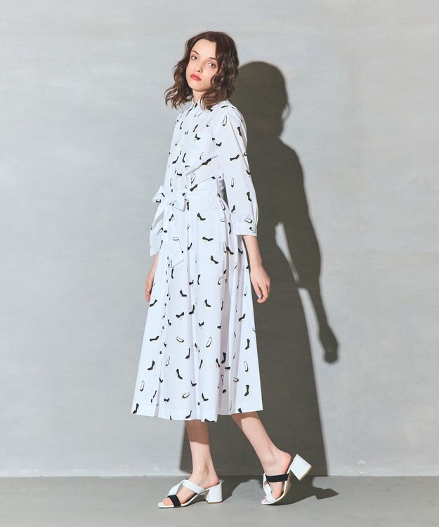 GRACE CONTINENTAL ヒールプリントシャツドレス ホワイト