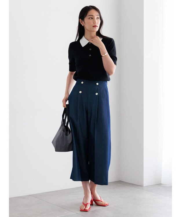 Te chichi ハーフスリーブニットポロ ブラック