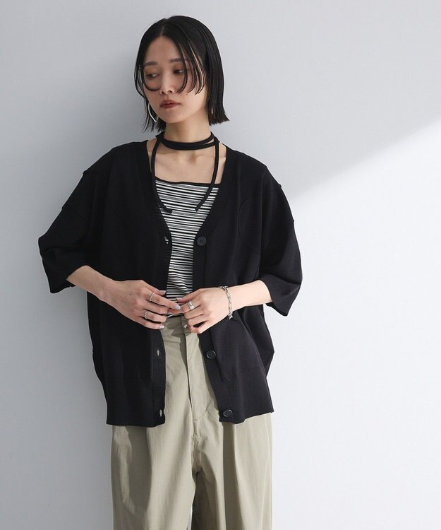 Green Parks 刺繍コードＶネックフレンチカーディガン Black