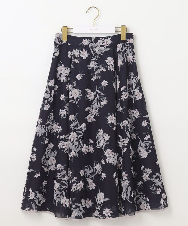 ANY SIS 【洗える】フロッキーオンフラワー スカート ネイビーベース