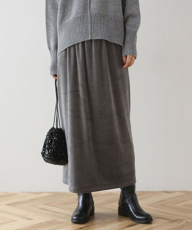 Green Parks ぽかぽか裏起毛ベロアＩラインスカート Charcoal Gray