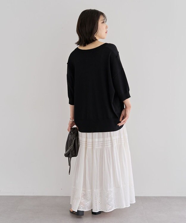 Green Parks 刺繍コードＶネックフレンチカーディガン Black