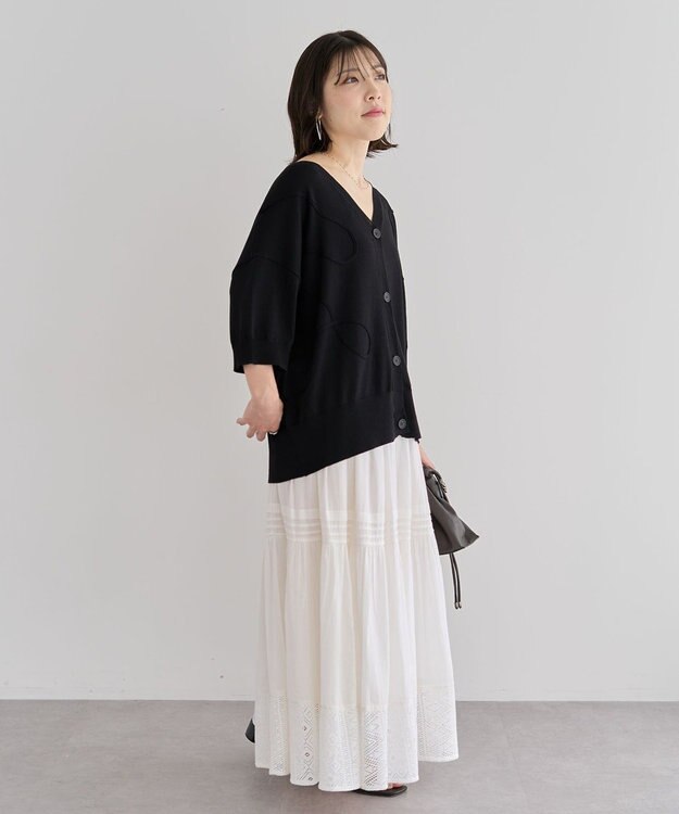 Green Parks 刺繍コードＶネックフレンチカーディガン Black