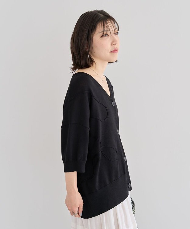 Green Parks 刺繍コードＶネックフレンチカーディガン Black