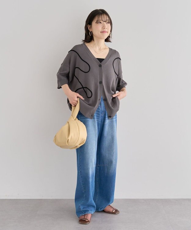 Green Parks 刺繍コードＶネックフレンチカーディガン Gray