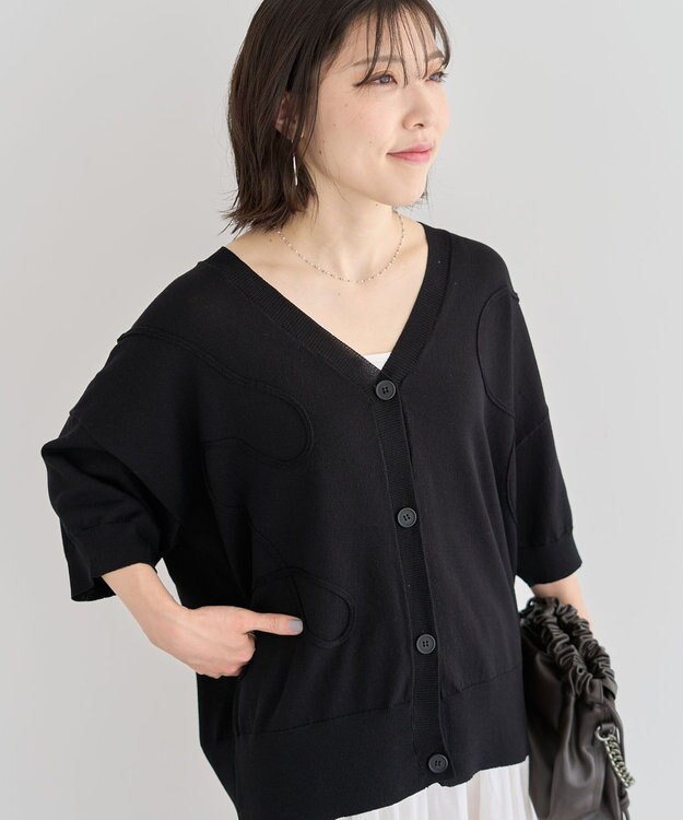 Green Parks 刺繍コードＶネックフレンチカーディガン Black