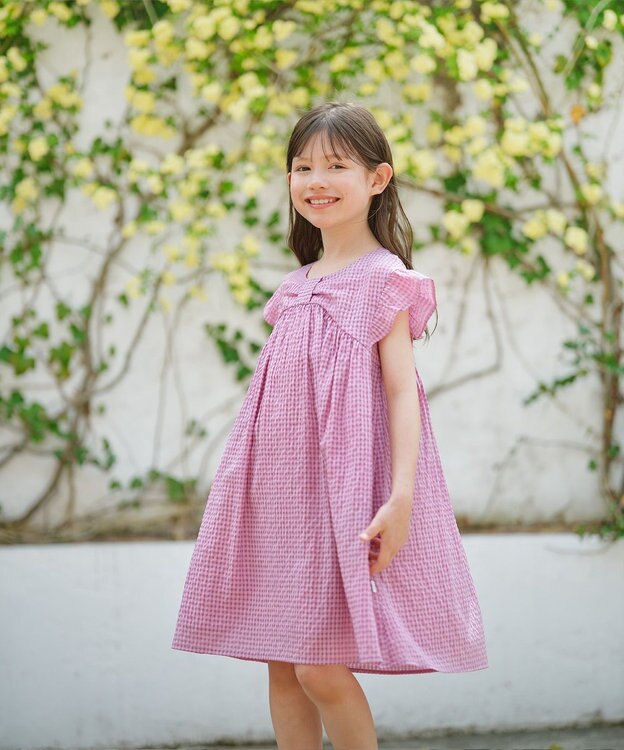組曲 KIDS 【150-160㎝】ギンガムサッカー ワンピース ラズベリー