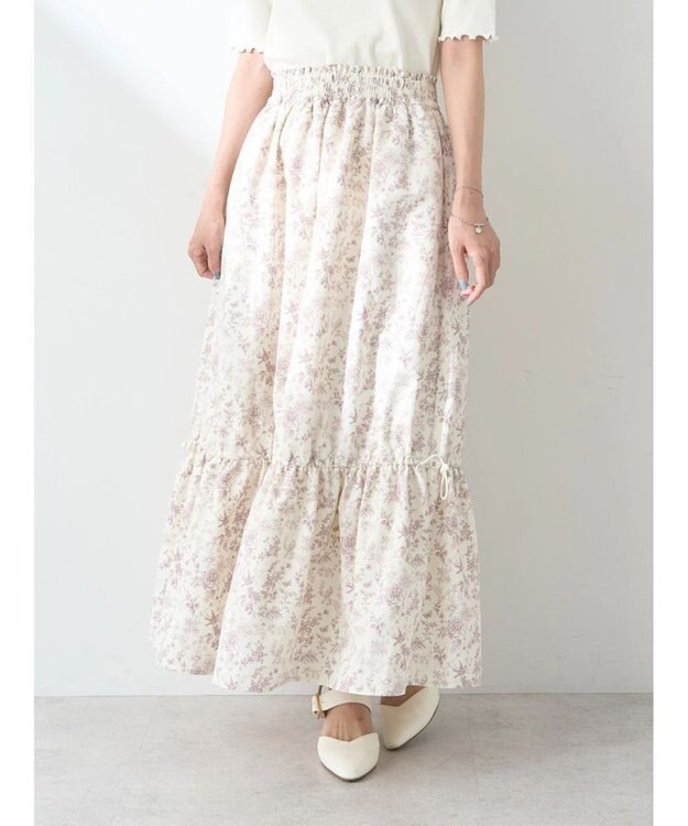 earth music&ecology フラワーティアードテックスカート Ivory