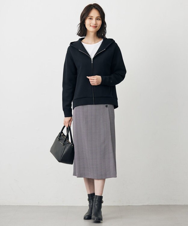 J.PRESS LADIES デシンハウンドトゥースプリント スカート ネイビー系