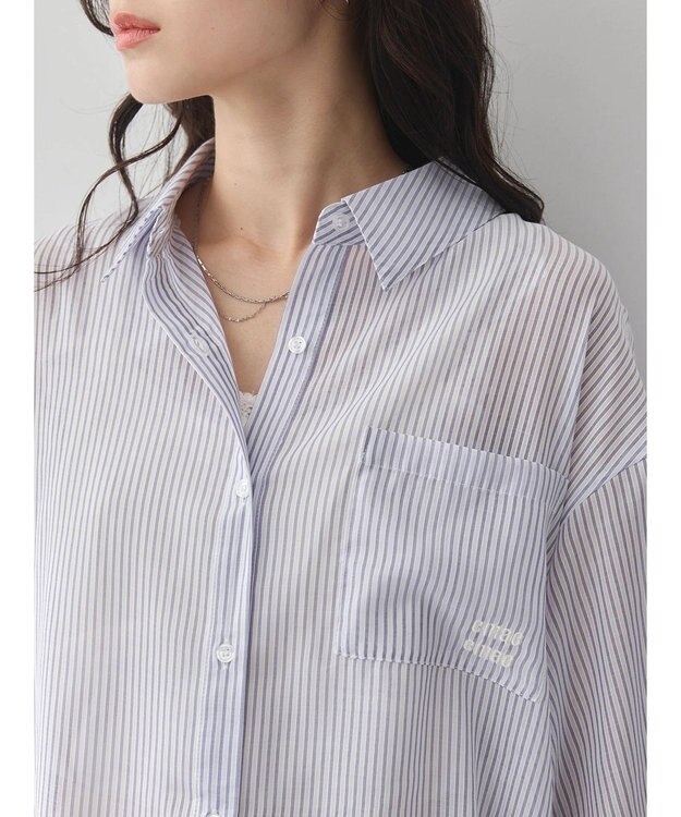 earth music&ecology 袖スリットリボンロングシャツ Navy