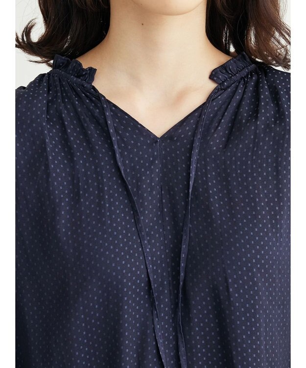 Green Parks とろみ衿フリルブラウス Navy