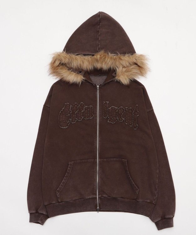 WEGO 【25年秋冬新作】ファーフードBIGZIPパーカー ブラウン