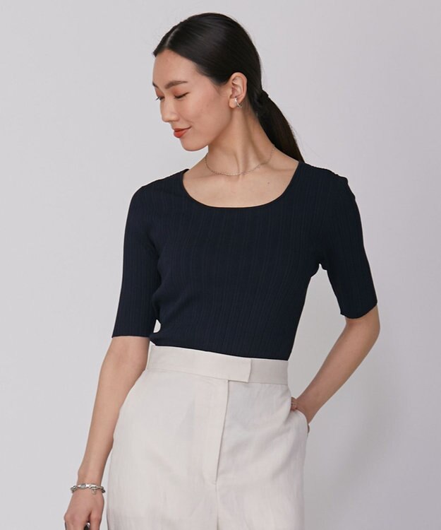 ICB L 【新色追加・洗える】シンセティックハイゲージ 5分袖リブニット ネイビー系