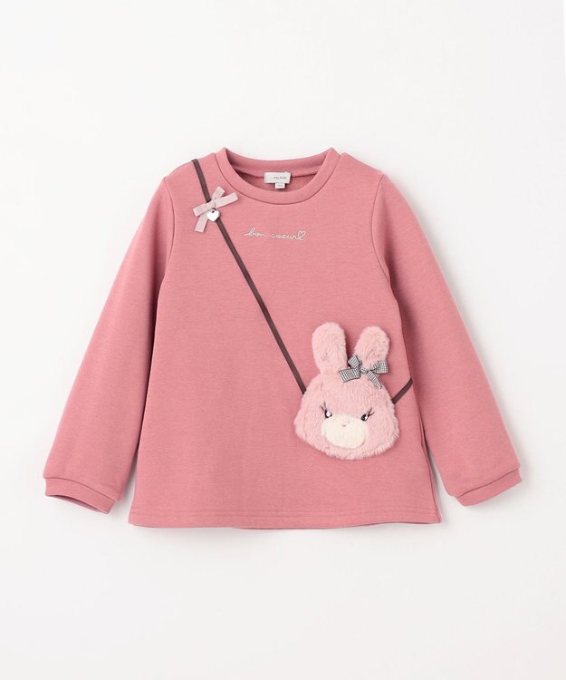 ANY KIDS 裏シャギー ポシェット トレーナー ローズピンク×ウサギ