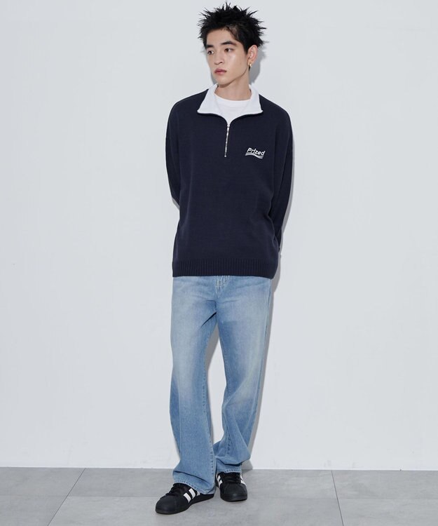 WEGO 【ユニセックス着用ITEM】ワンポイントハーフジッププルオーバー ネイビー