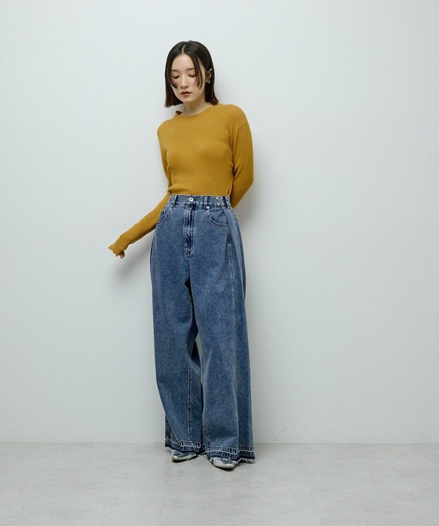 Green Parks 袖口金釦リブニットプルオーバー Yellow