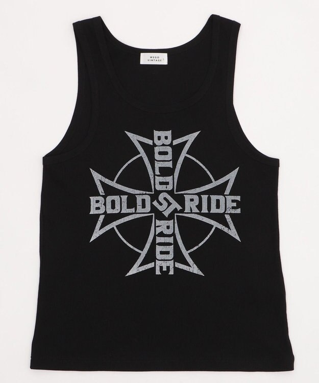 WEGO グラフィックリブタンクトップ ブラック