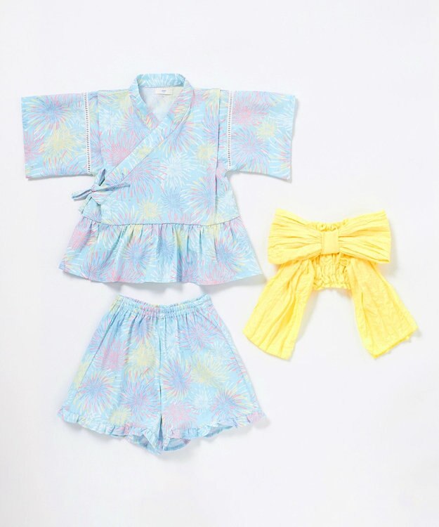ANY KIDS 簡単帯付き 甚平セット サックスブルー×花火