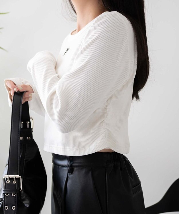 WEGO ワンポイントデザインフィンガーホールリブロンT オフホワイト