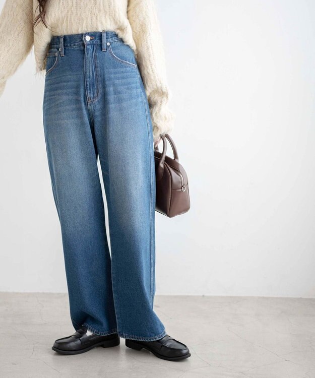 WEGO ルーズストレートデニムパンツ デニム中濃色
