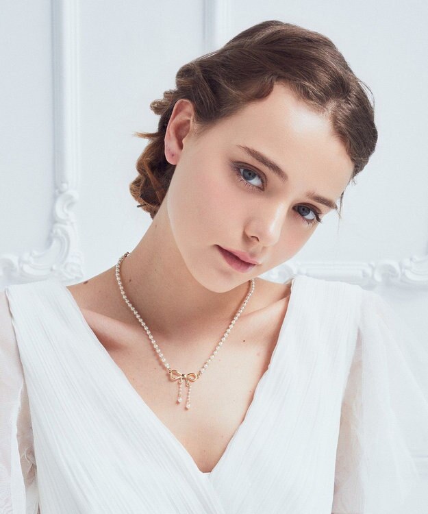 Maison de FLEUR パールリボンスライドネックレス Gold