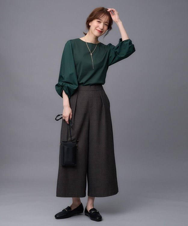 ANY 【洗濯機可能/ウエストゴム】ライトツイード ワイドパンツ モカ