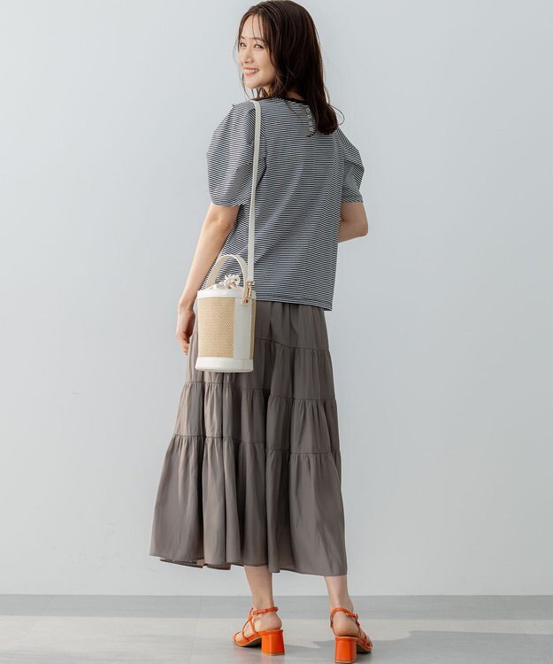 組曲 GIZAコットンタックスリーブ Tシャツ モノトーンストライプ系1