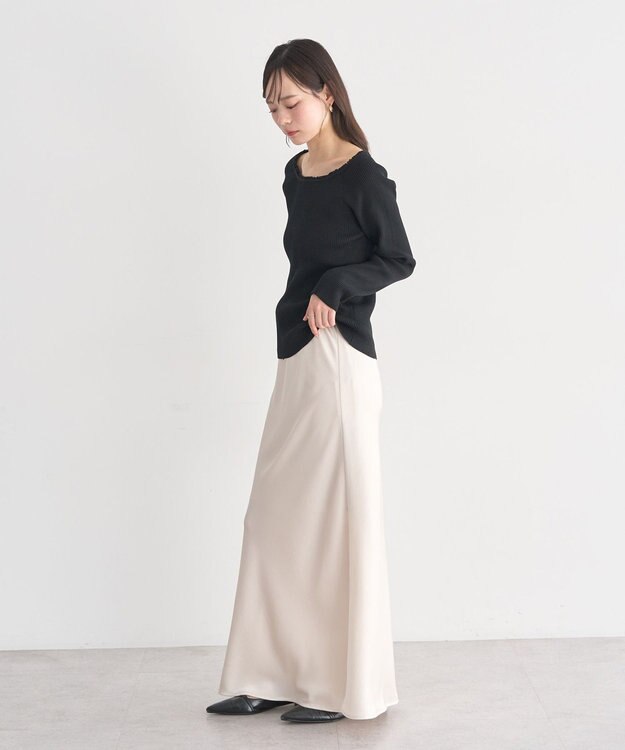 earth music&ecology 【予約】レーストリムリブニットプルオーバー ブラック