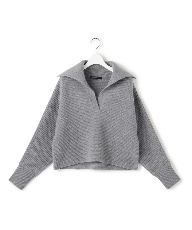 23区 S 【洗える】ウールカシミヤチャンキー クロップド スキッパーニット ライトグレー系