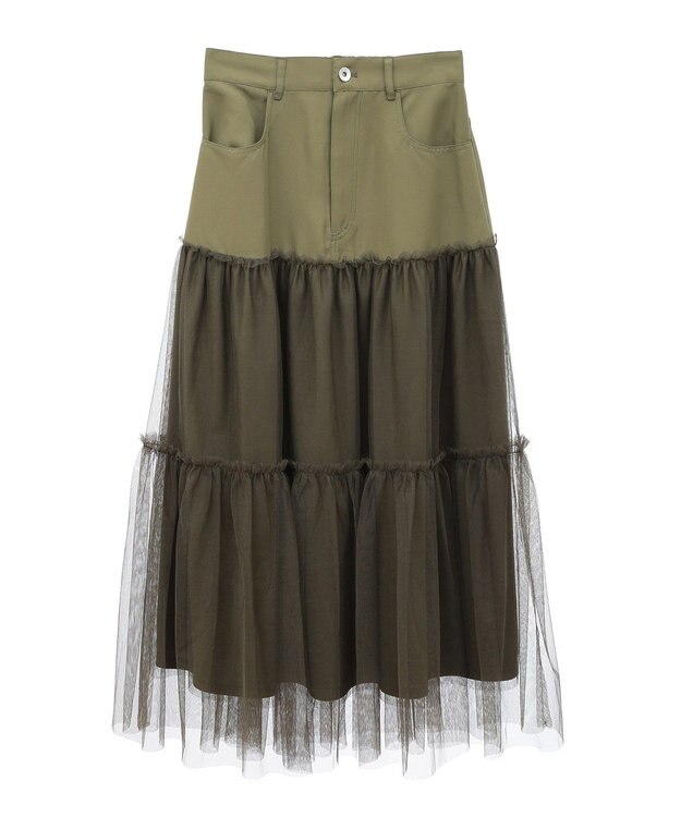 Green Parks ・ELENCARE DUE ハイブリットティアードスカート Khaki