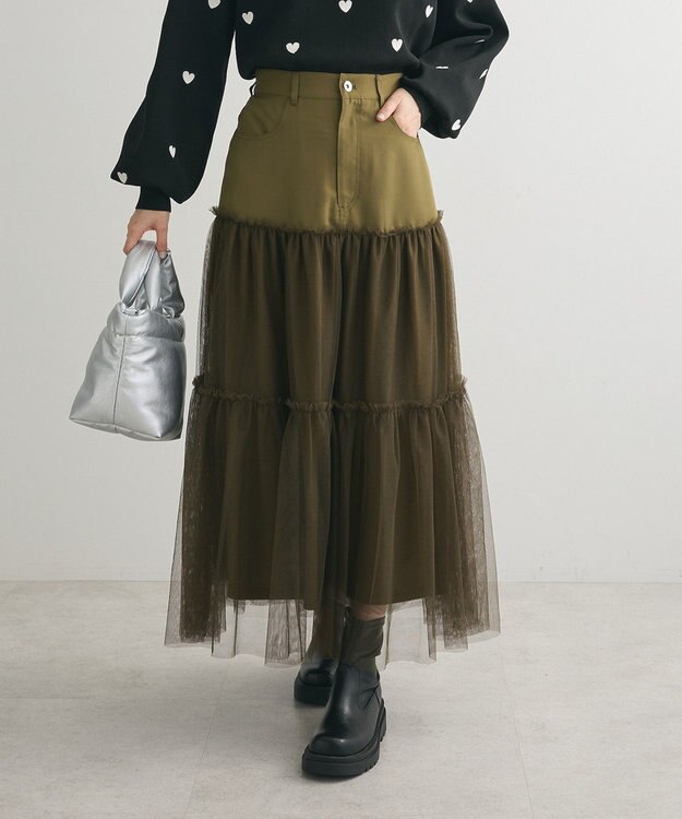 Green Parks ・ELENCARE DUE ハイブリットティアードスカート Khaki