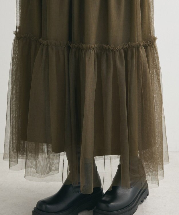 Green Parks ・ELENCARE DUE ハイブリットティアードスカート Khaki