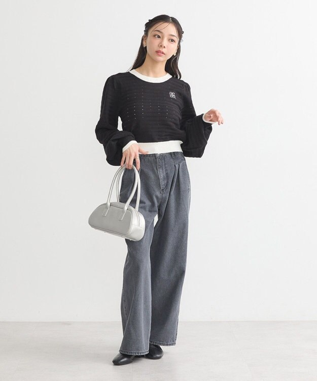 earth music&ecology 配色バックリボンプルオーバー Black