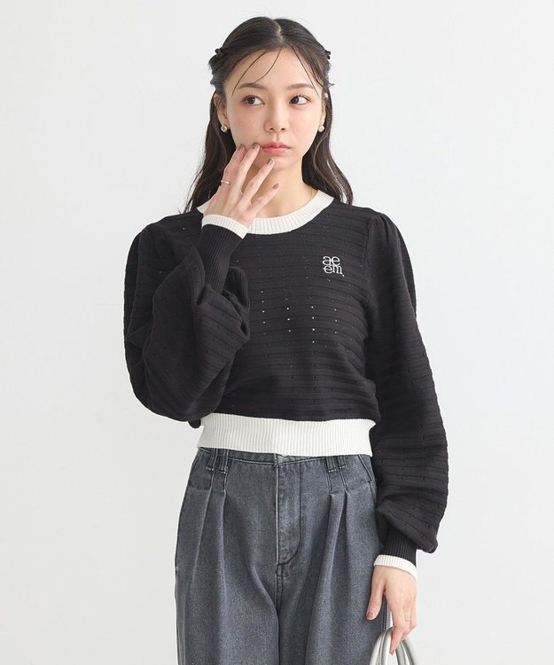 earth music&ecology 配色バックリボンプルオーバー Black