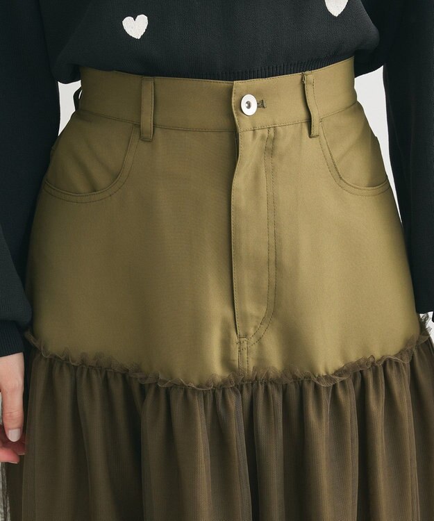 Green Parks ・ELENCARE DUE ハイブリットティアードスカート Khaki