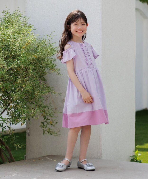 組曲 KIDS 【UVケア】【110-140㎝】バイカラー ワンピース ラベンダー