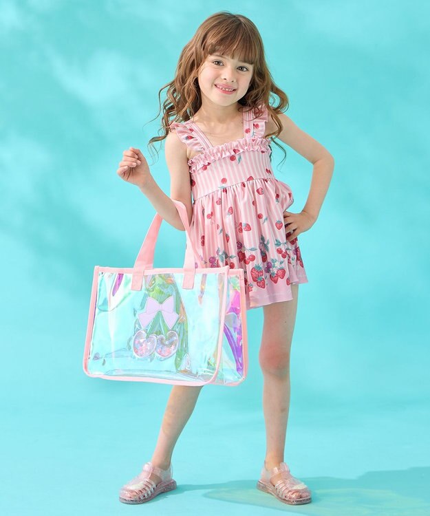 ANY KIDS ストライプ×フルーツ ワンピース 水着 ピンク系