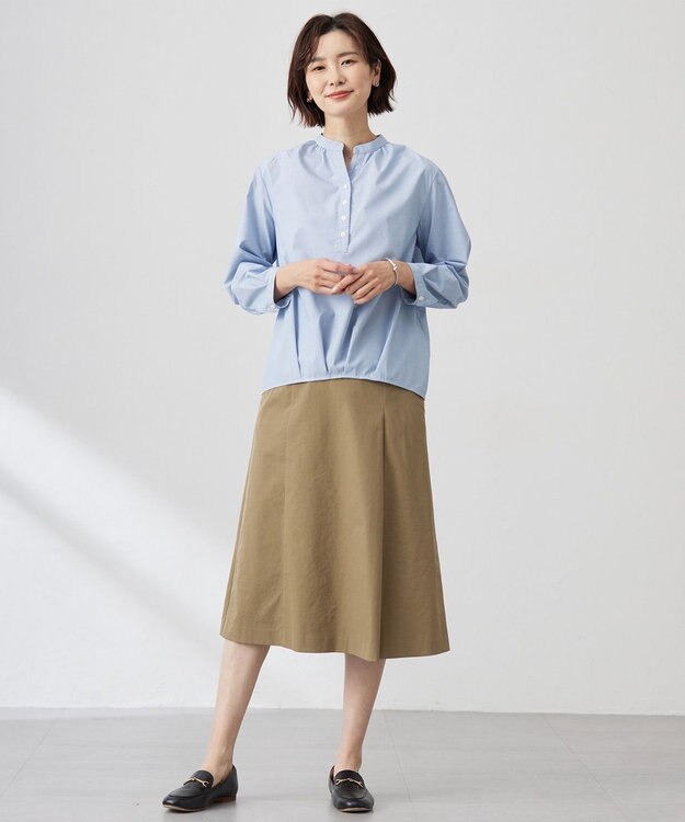 J.PRESS LADIES 【洗える】リネンツイル Aライン スカート カーキ系