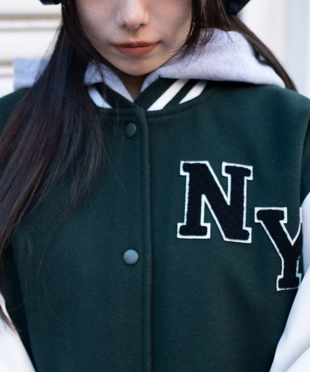 WEGO 2WAYフード付きビッグスタジャン ダークグリーン