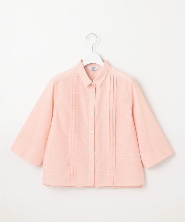 J.PRESS LADIES 【洗える】リネンminiチェック フロントピンタック シャツ ピンク系