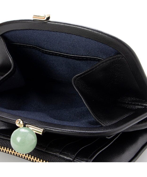 UNBILLION perche ジェムストーンがま口二つ折り財布 ブラックドット